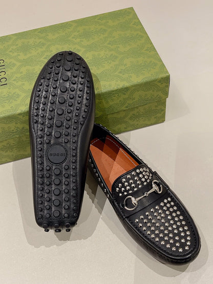 GG Men's Leather Loafer Stud Black Calfskin 561804