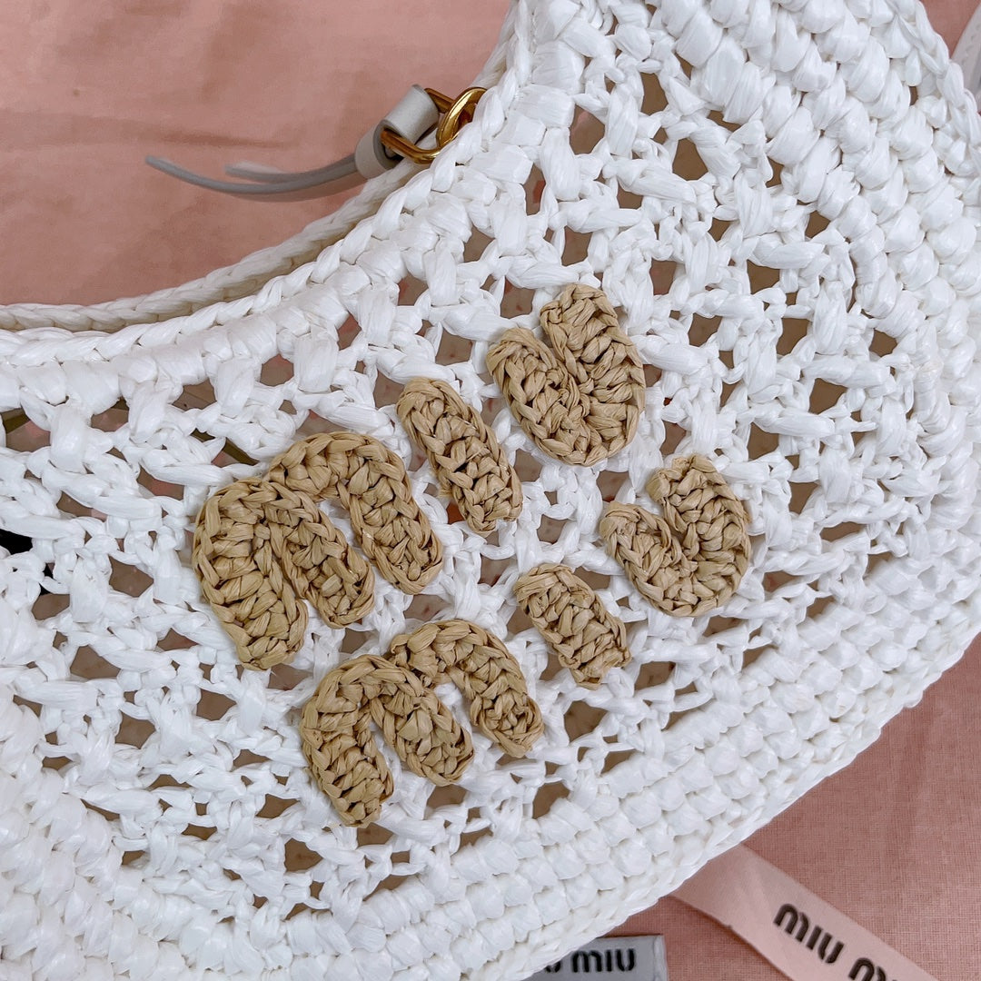 miu wander hobo bag 20cm white woven fabric