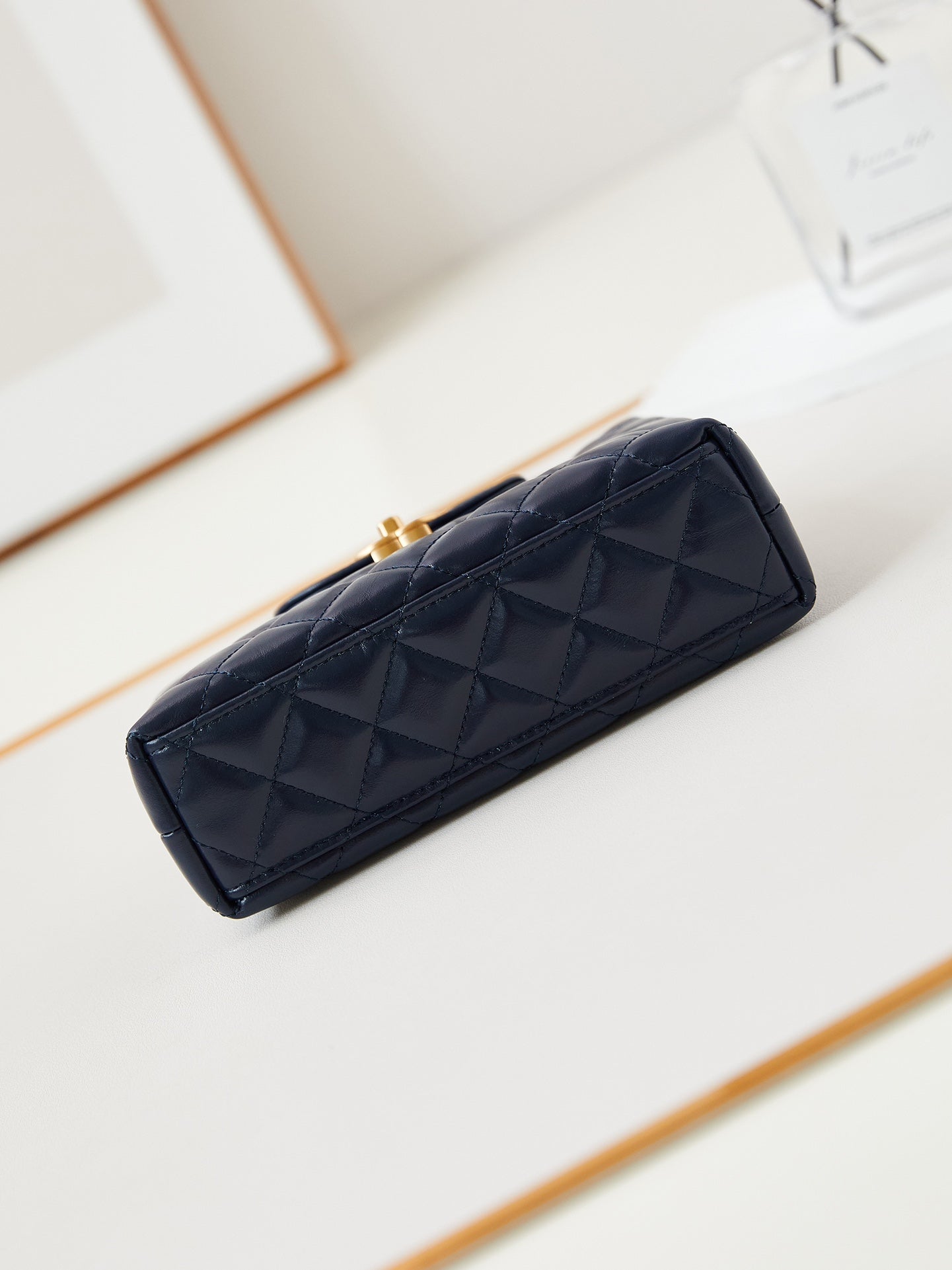 cc 24a nano 19cm kelly shopper bag navy blue lambskin