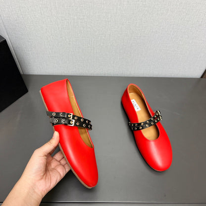 ALAIA MARY JANE SHOES IN CHERRY RED LAMBSKIN SILVER HARDWARE