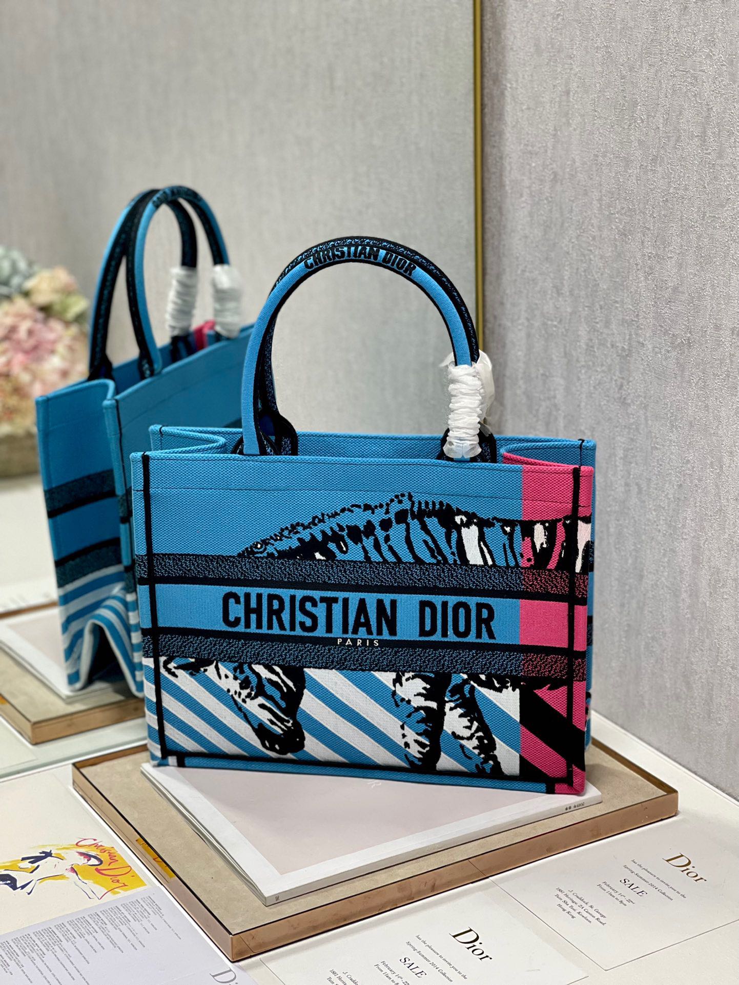 CD Zebra Book Tote  Bag Blue Canvas 336519