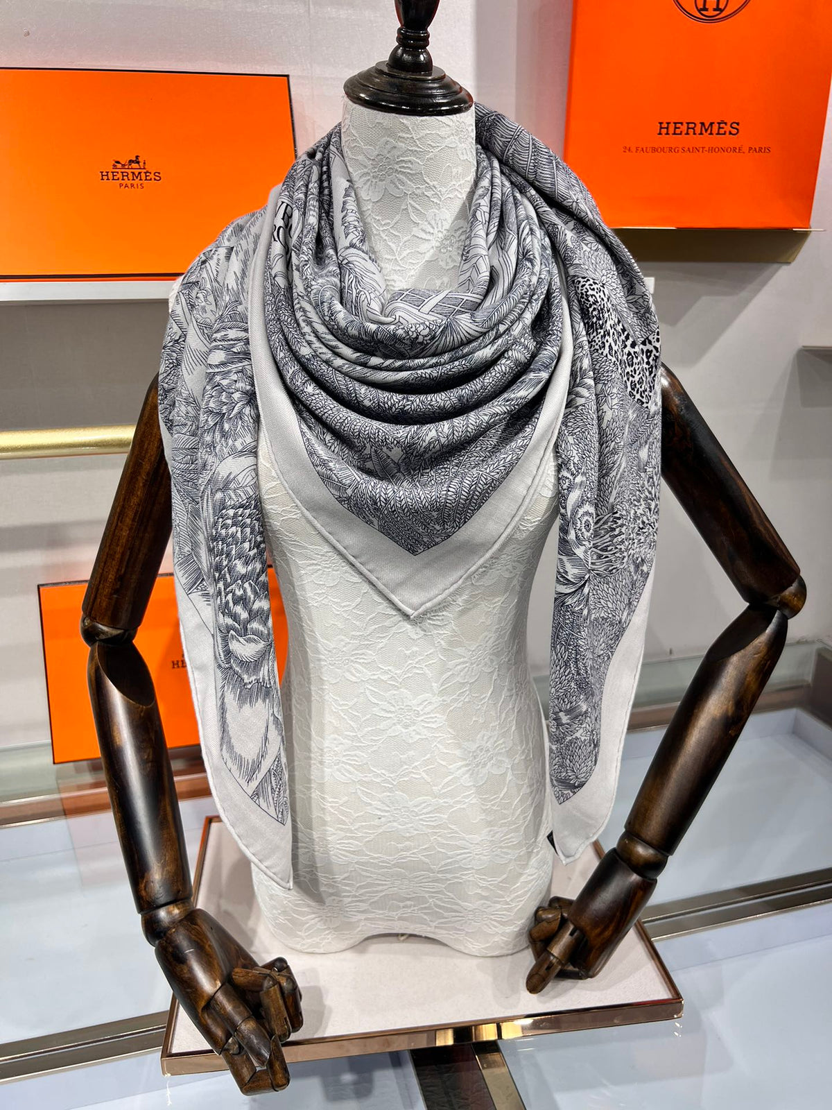 Scarf 135 CM Grey White Cashmere And Silk