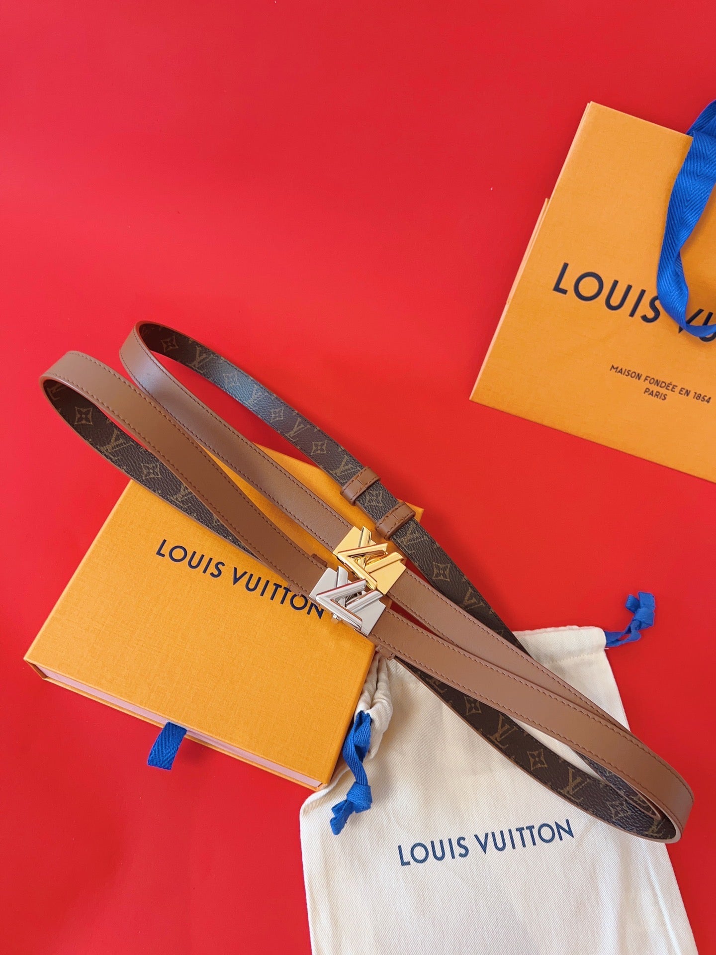 LV GO-14 20MM BELT IN BRONZE BROWN CALFSKIN SILVER HARDWARE