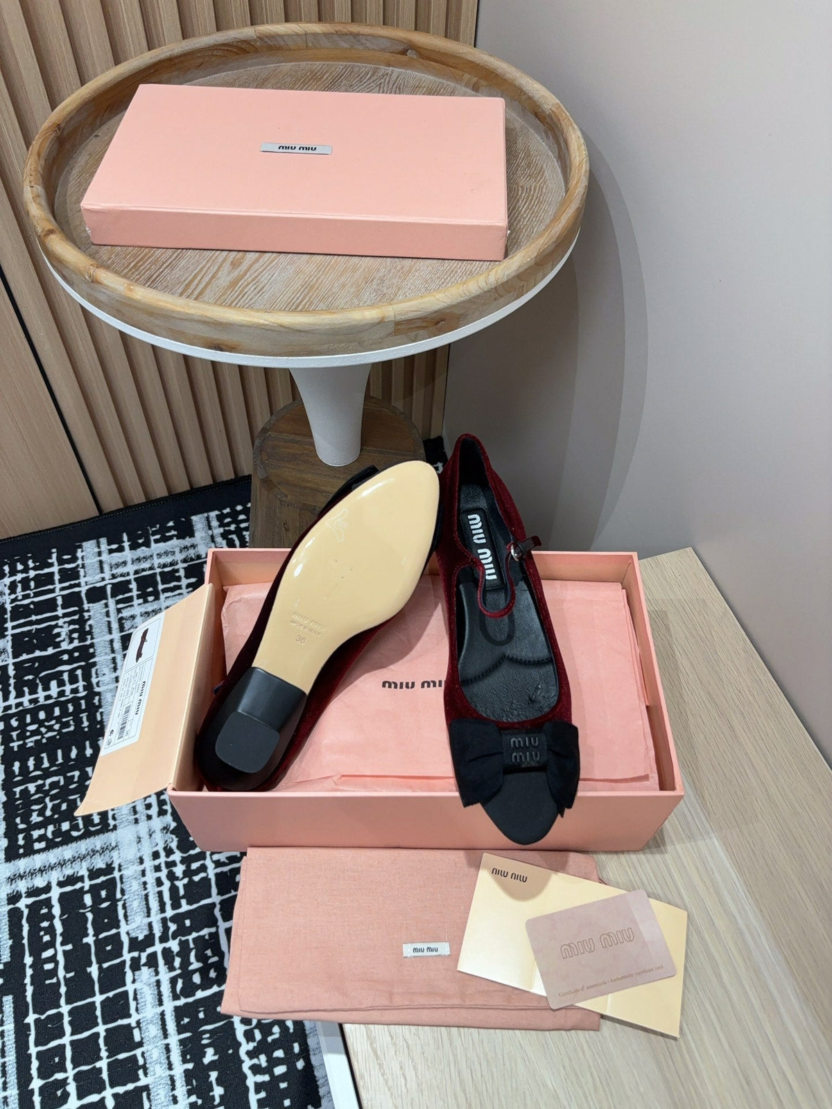 Miu Mary Jane Wine Red And Black Velvet