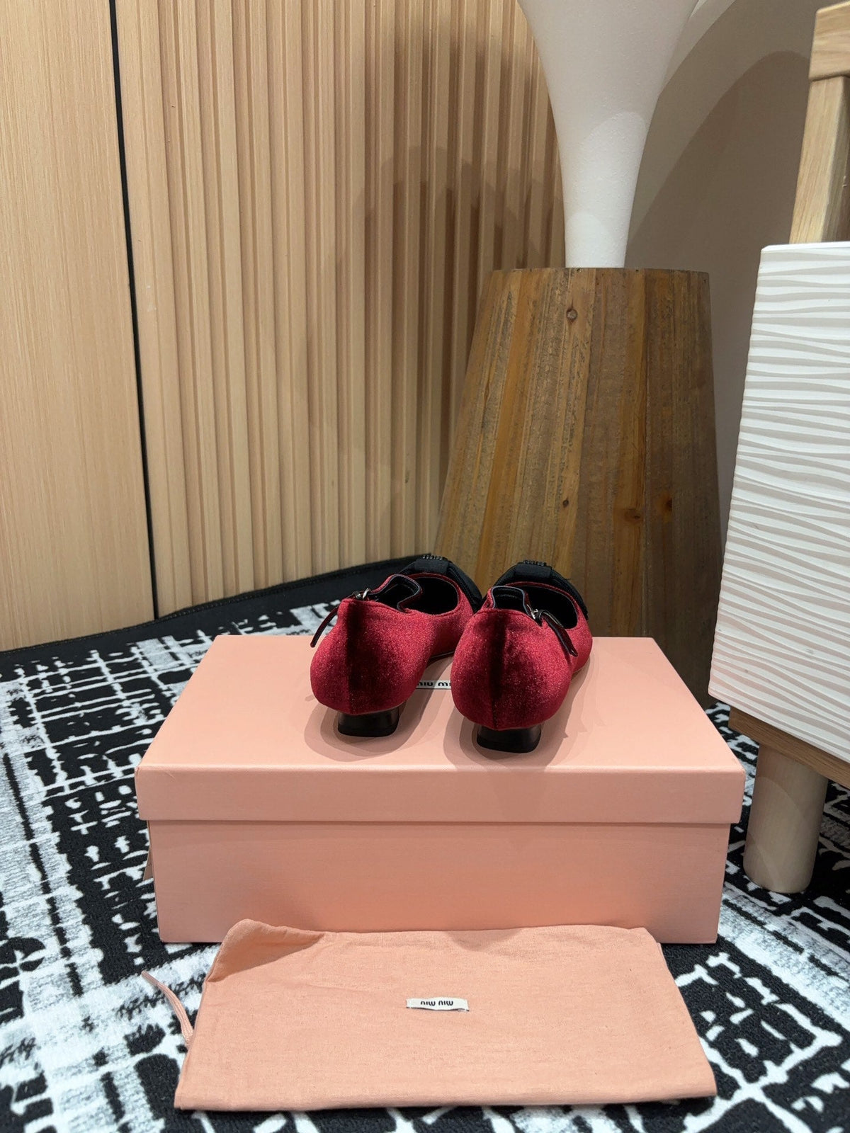 Miu Ballet Flat Wine Red And Black Velvet