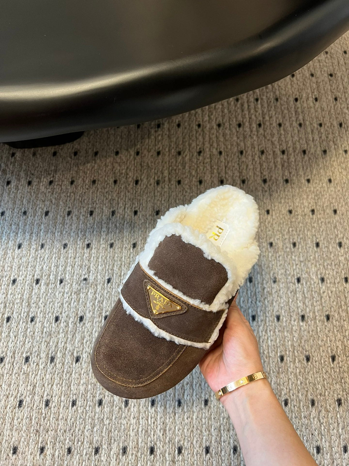 PRA Furry Half-Slipper Dark Brown Suede 478565