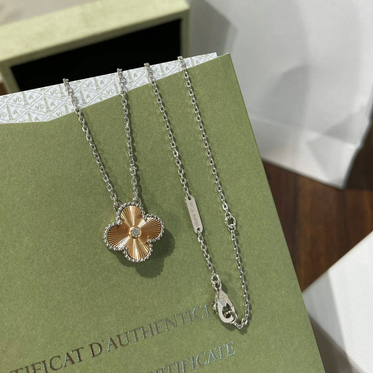 CLOVER 1 DIAMOND PINK GOLD SILVER NECKLACE