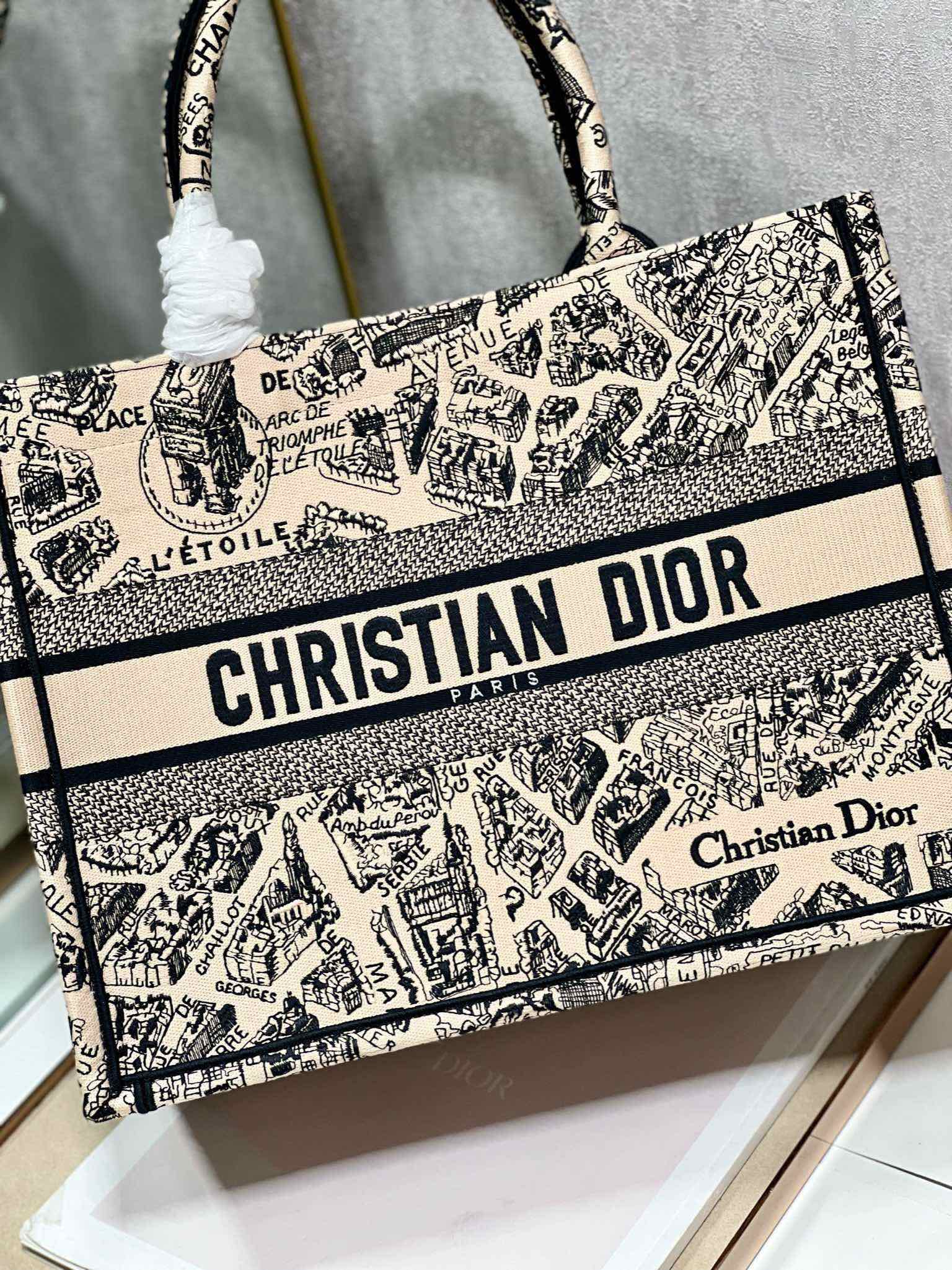 CD Paris Apricot Book Tote 36cm Bag Black beige Canvas 336525