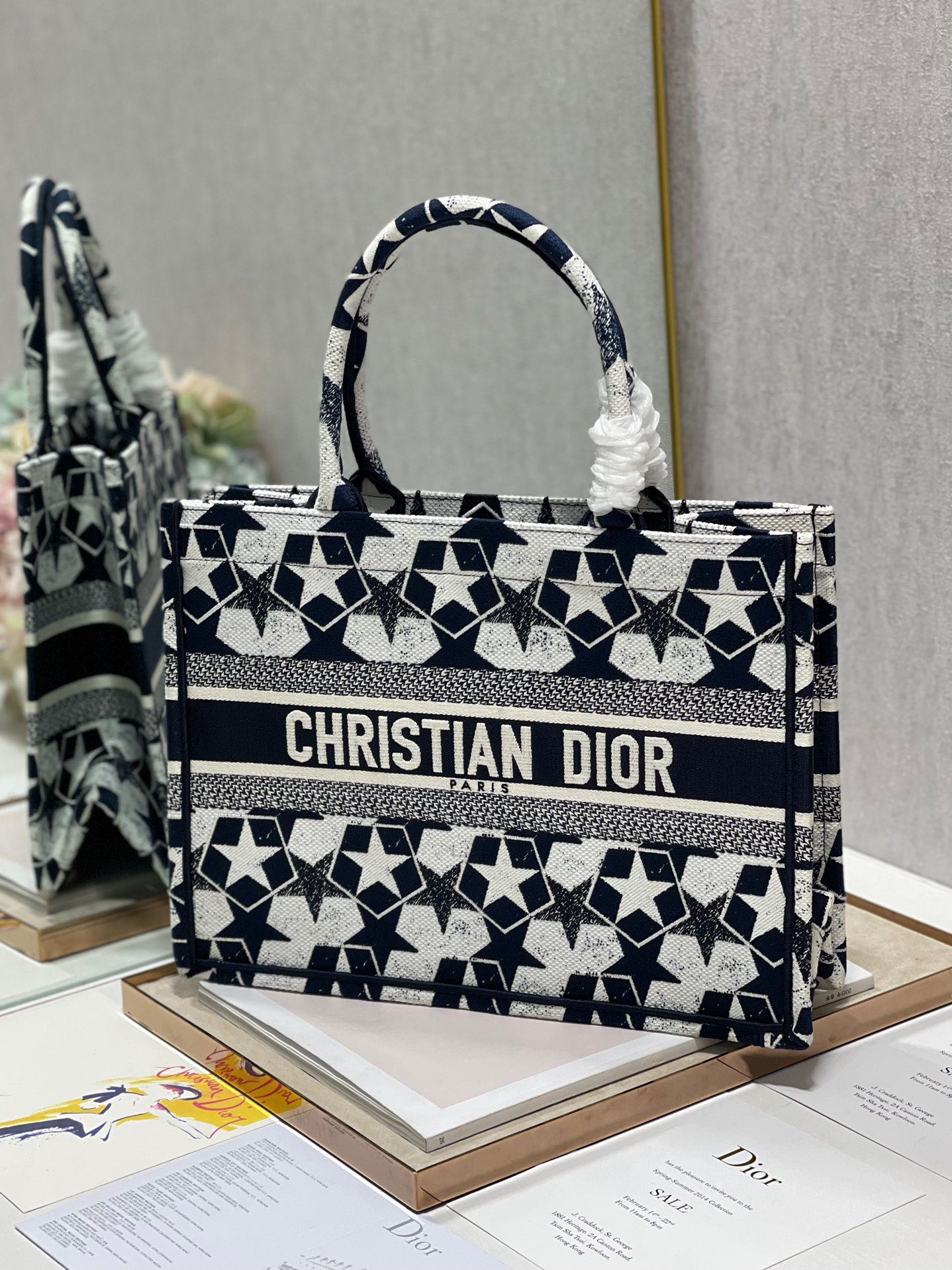 CD Five-pointed Star Book Tote 36cm Bag Blue White Canvas 336522