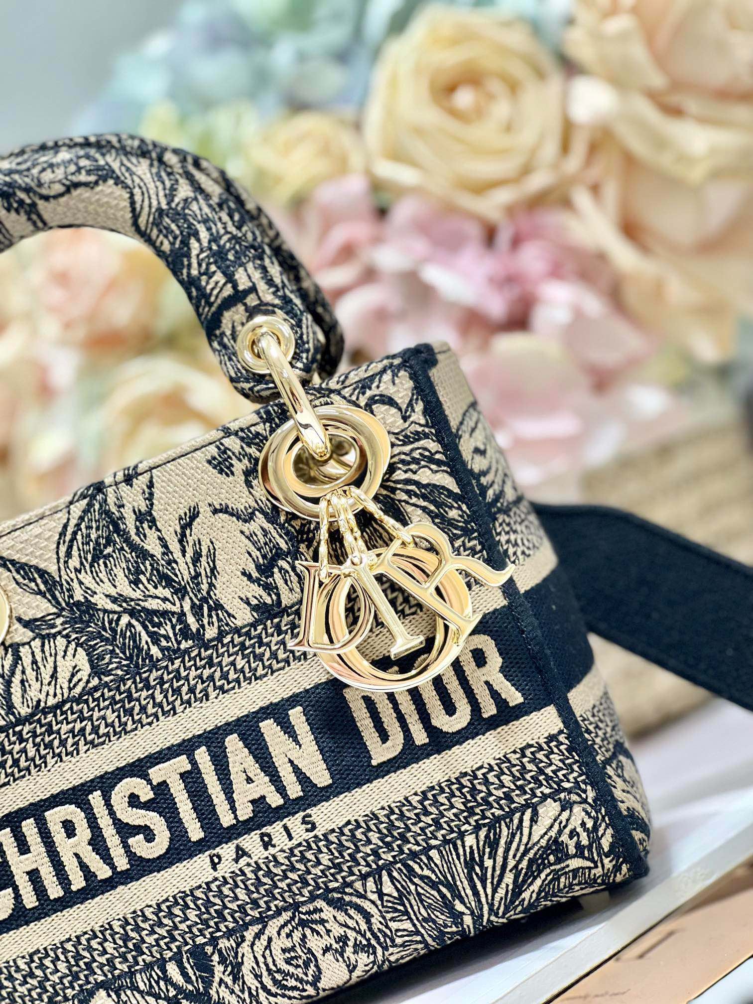 CD Elephant Apricot  17 Lady Dior Bag Canvas 336749