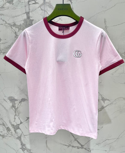 Gucci Embroidered Short Sleeves T-shirt Pink Cotton