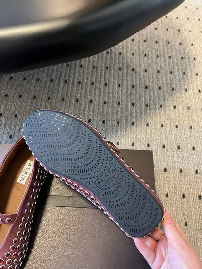 Alaia 25 Strass Ballet Flats Garnet Red Suede Goatskin 303725