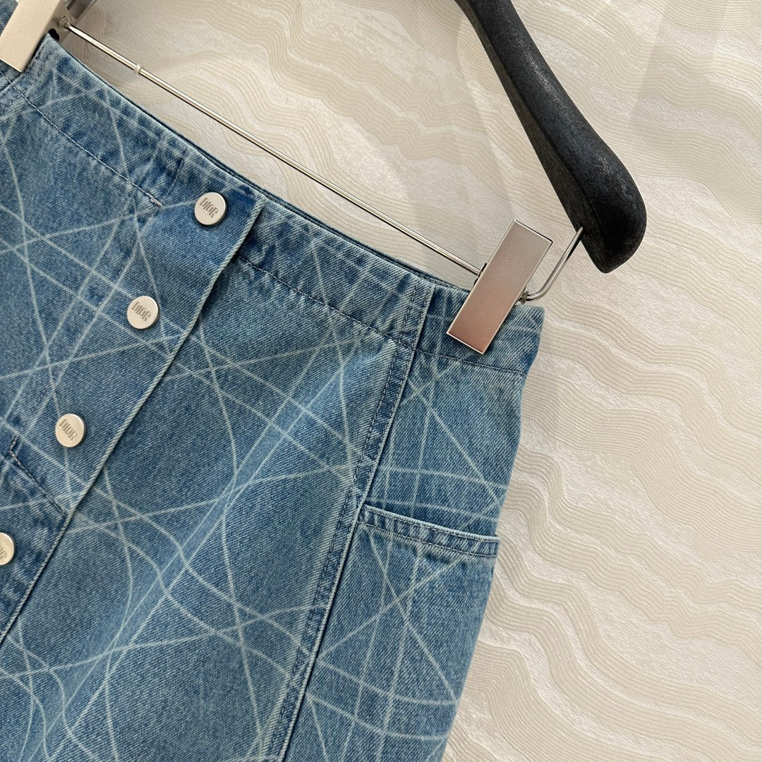 CD Short Skirt Retro Blue Cotton