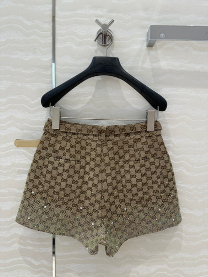 Gucci GG Letter Jacquard Woven Shorts Light Brown Polyester Fiber