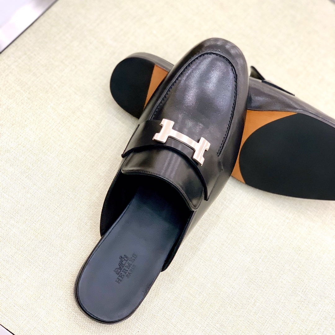 HM Men's Mule Black Calfskin 539720