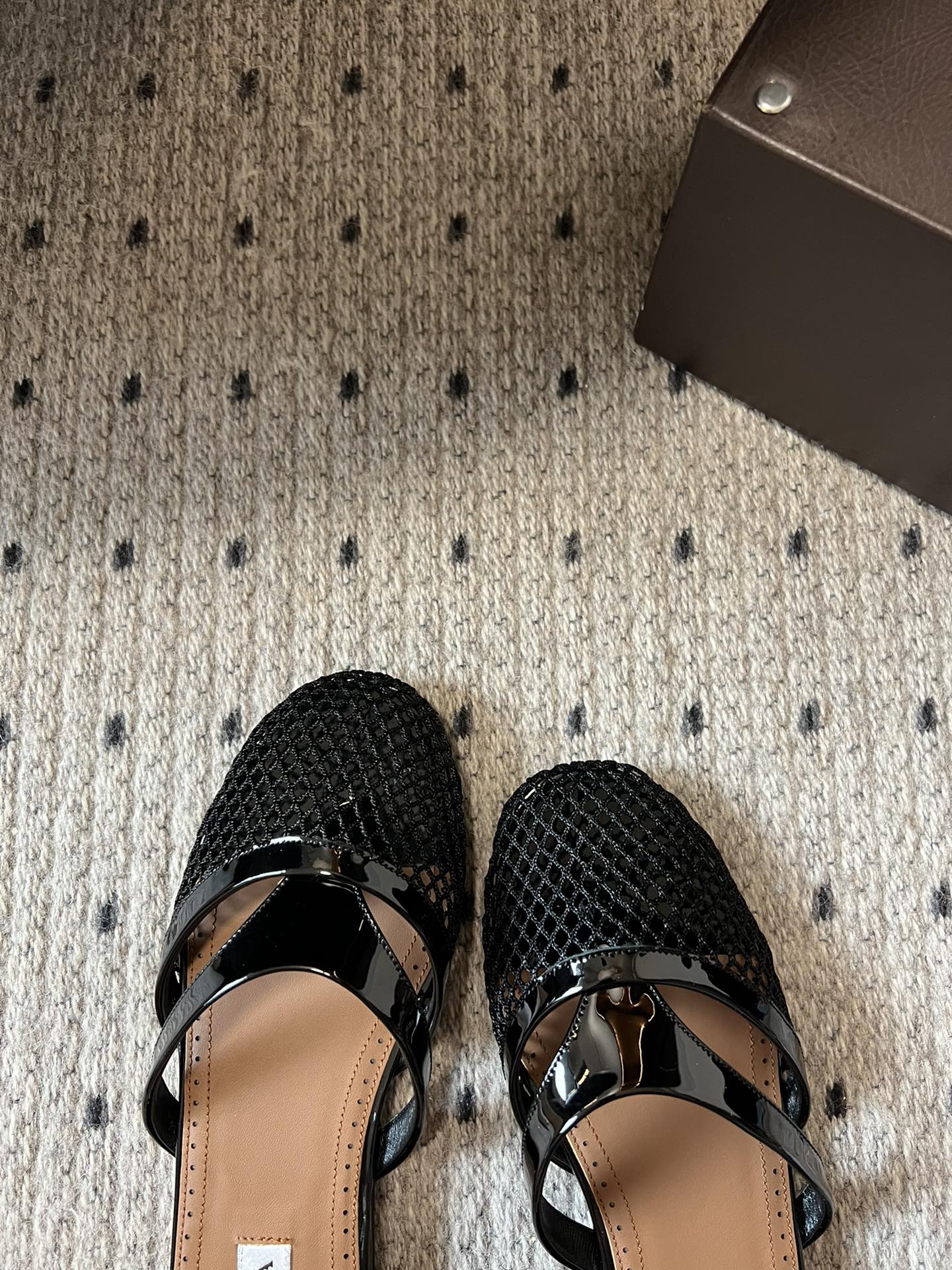 Alaia 25 Infradito Fishnet Flat Mules Black Lampskin 303708