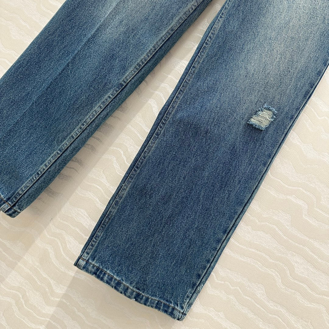 CD Ripped Straight Jeans Blue Cotton