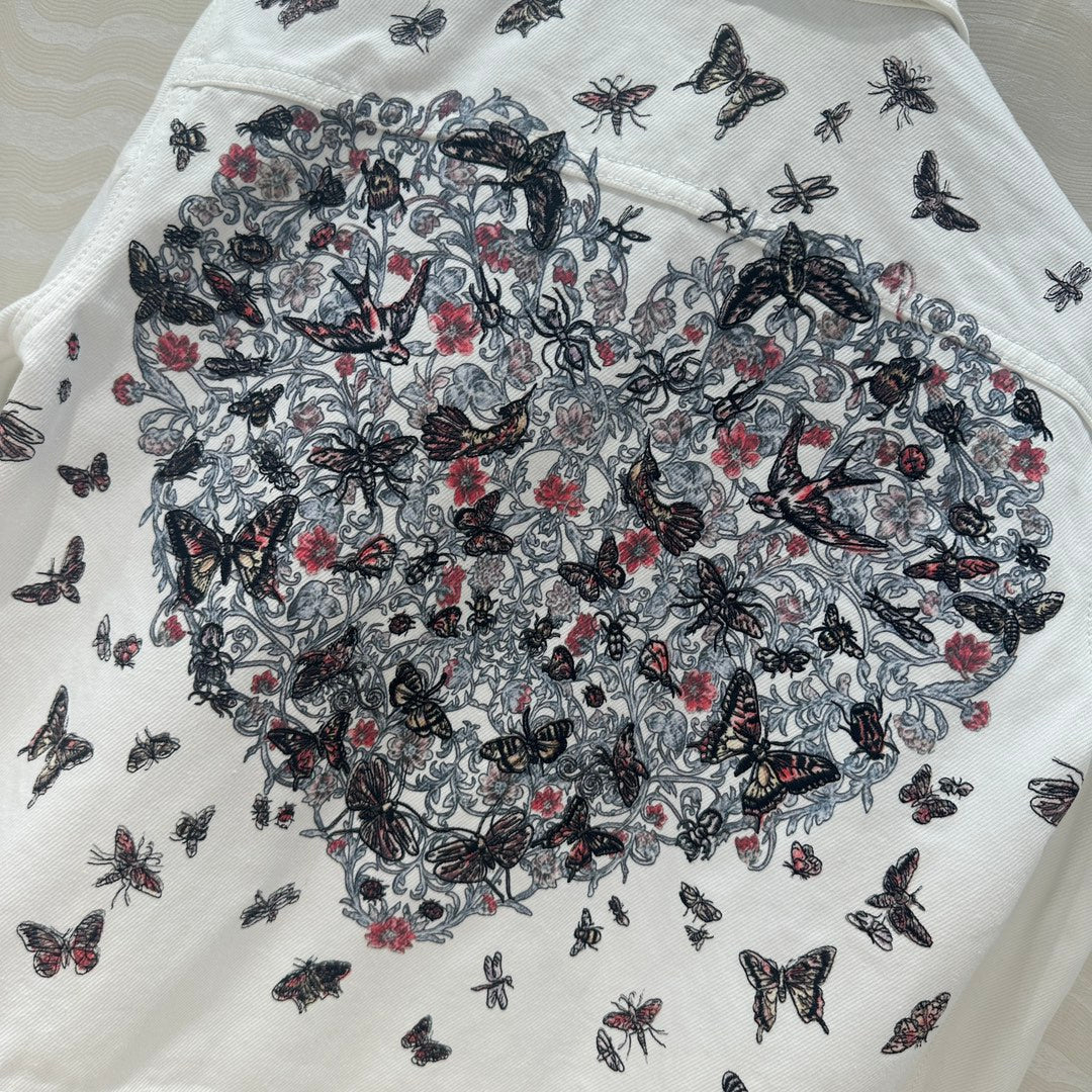 CD Butterfly Pattern denim Jacket White Cotton