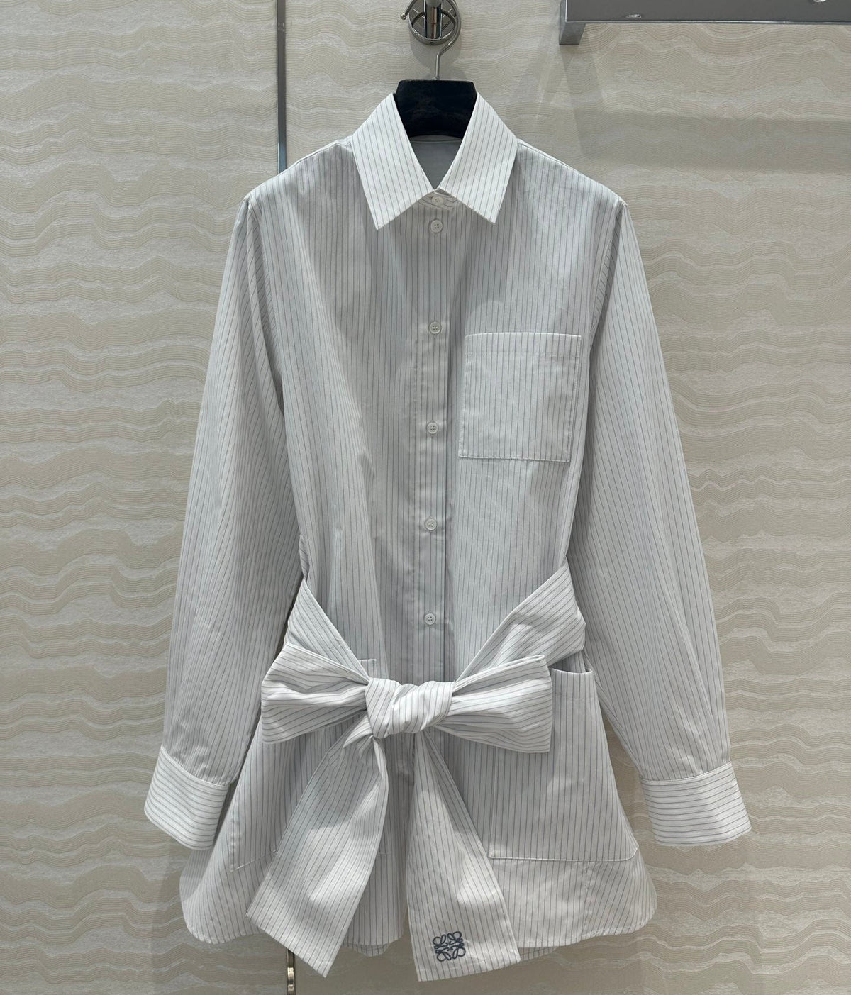 Loewe Pinstriped Shirt Dress White Cotton