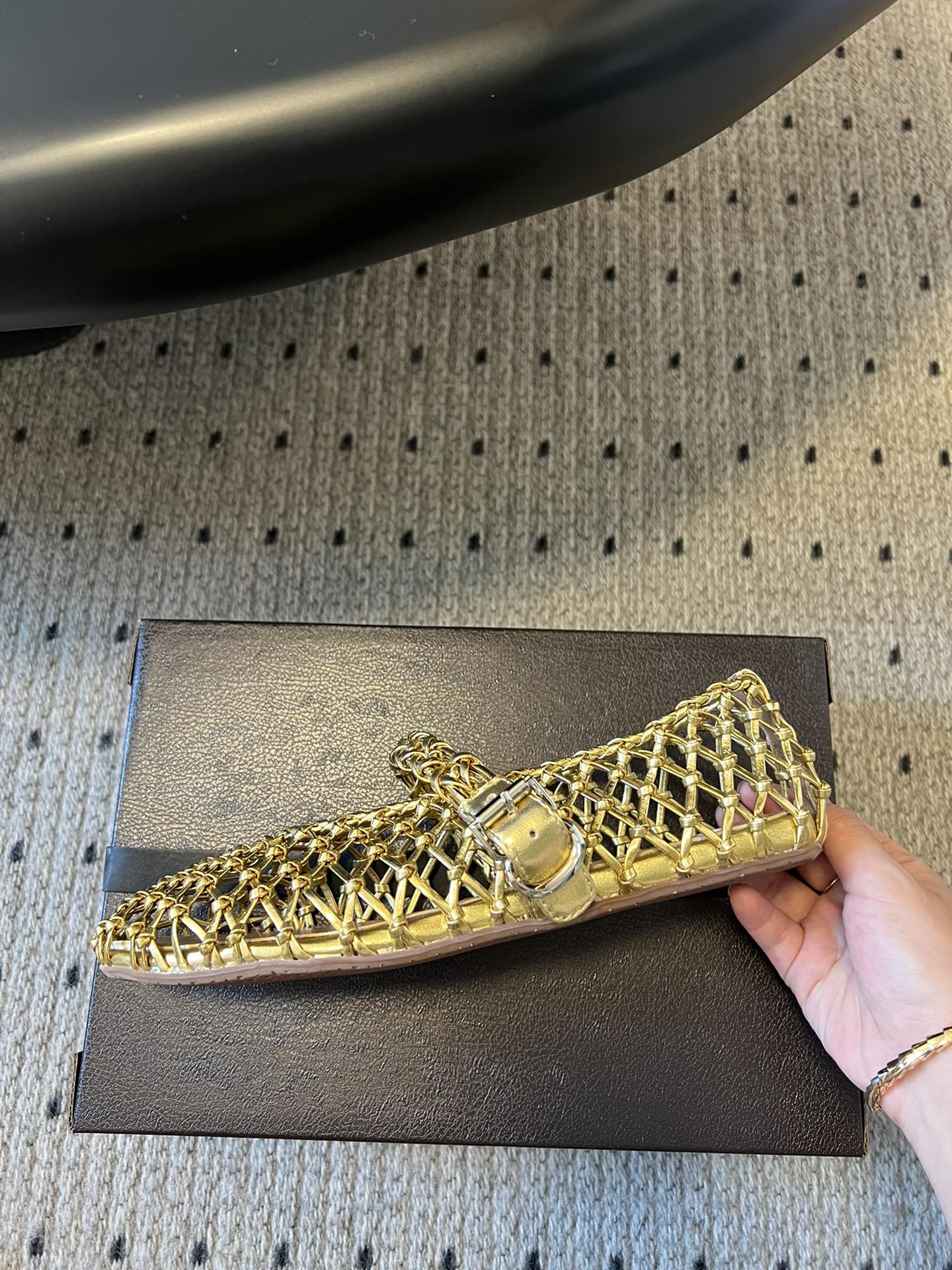 Alaia 25 Woven Ballet Flats Gold Metallic Leather 303675