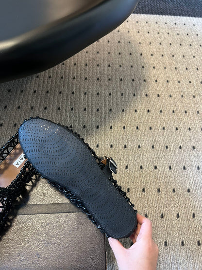 Alaia 25 Braided Ballet Flats Black Cowhide 303677
