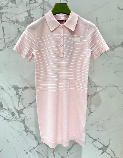 Gucci Polo Shirt Dress Pink Cotton Wool