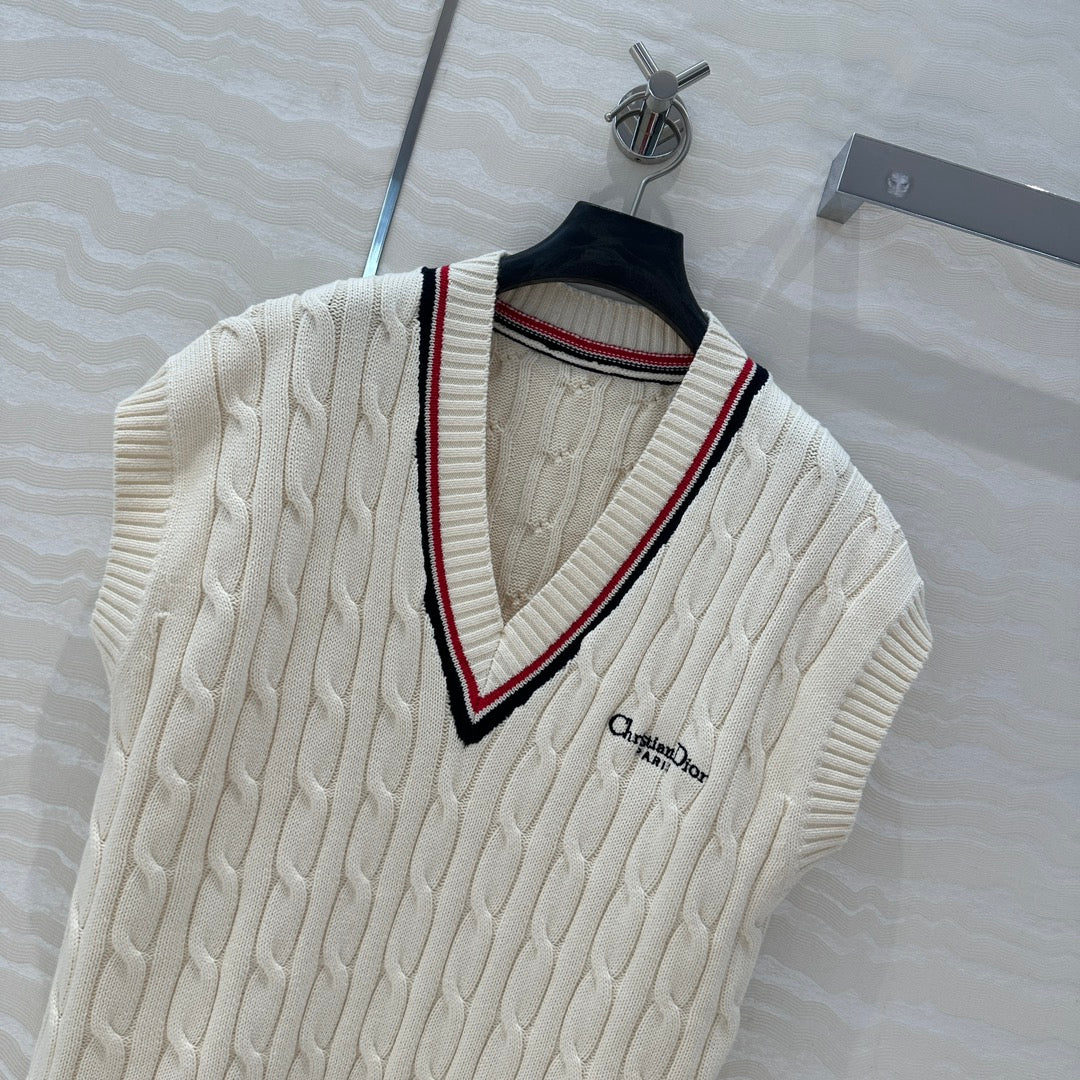 CD Knitted Vest White Cotton