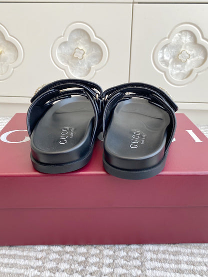 GC sandal with Double G Black Calfskin 291025