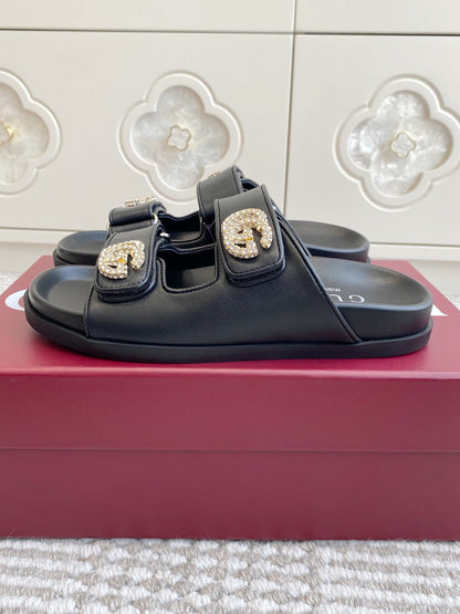 GC sandal with Double G Black Calfskin 291025