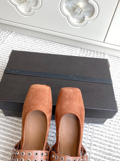 Alaia 25 Biker Ballet Flats Brown Suede 291057