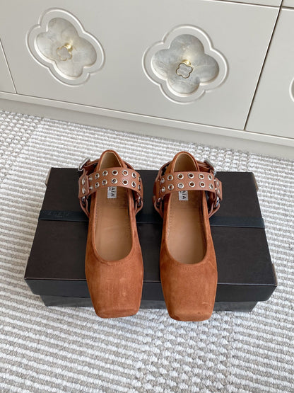 Alaia 25 Biker Ballet Flats Brown Suede 291057