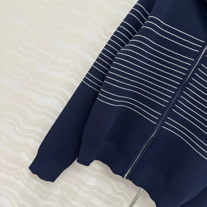 Gucci Knitted Zipper Jacket Dark Blue Viscose