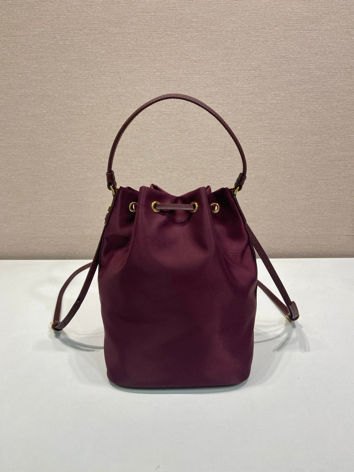 PRA bucket bag 23 burgundy nylon fabric 280826