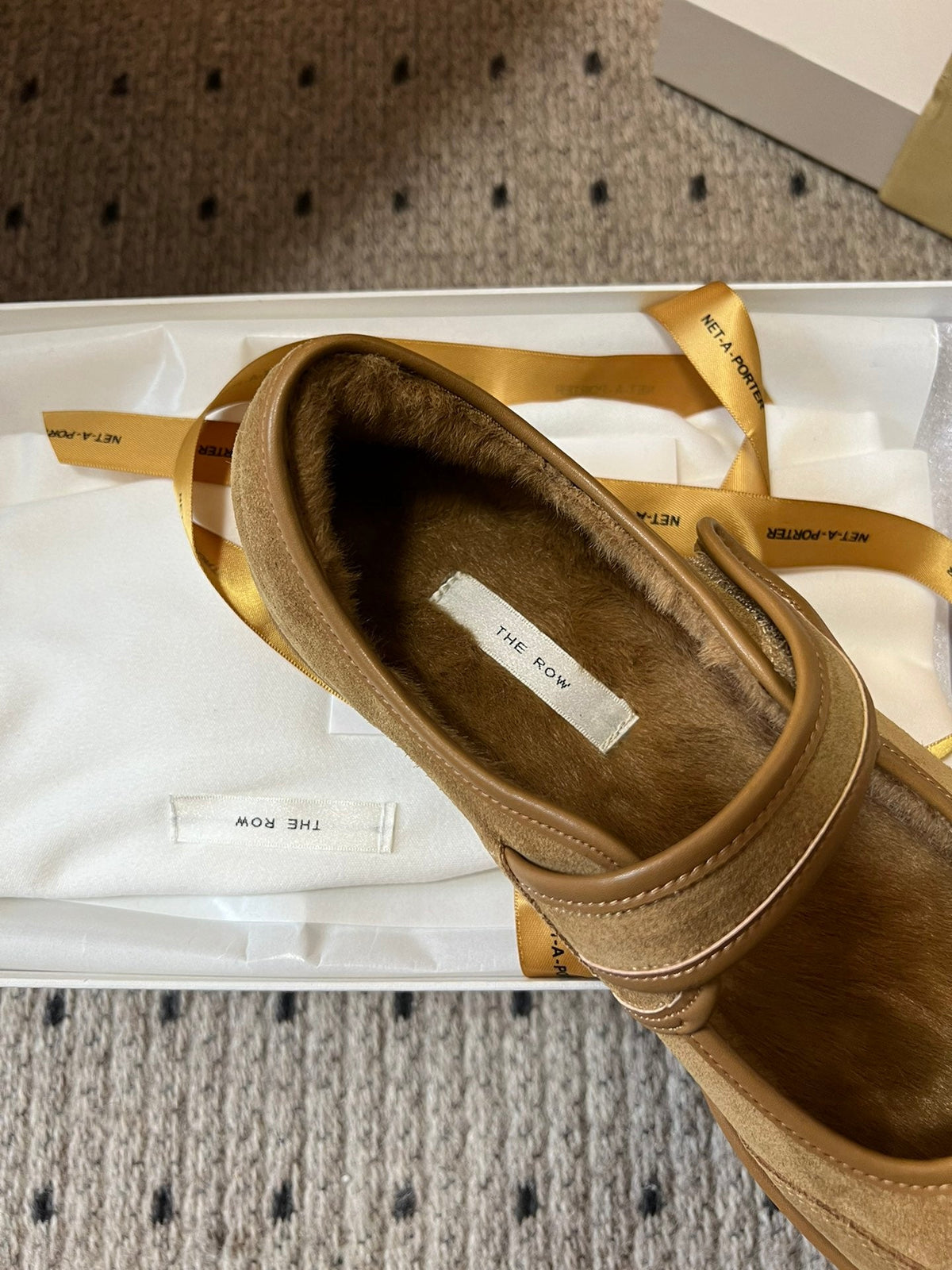 The Row 2025 Ballet Flat Tan Suede Wool 561593