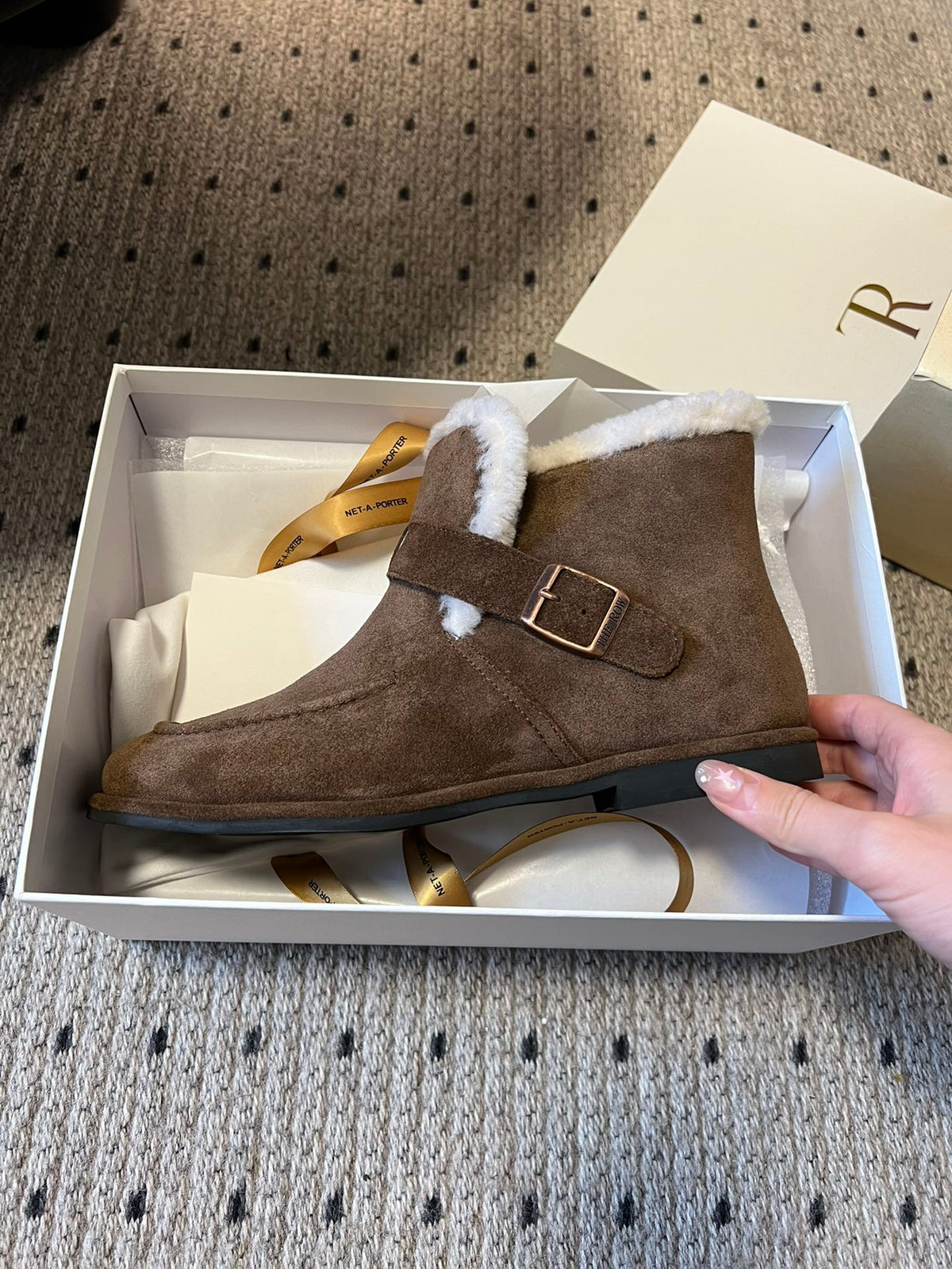 The Row 2025 Ankle Boot Brown White Suede Wool 561621