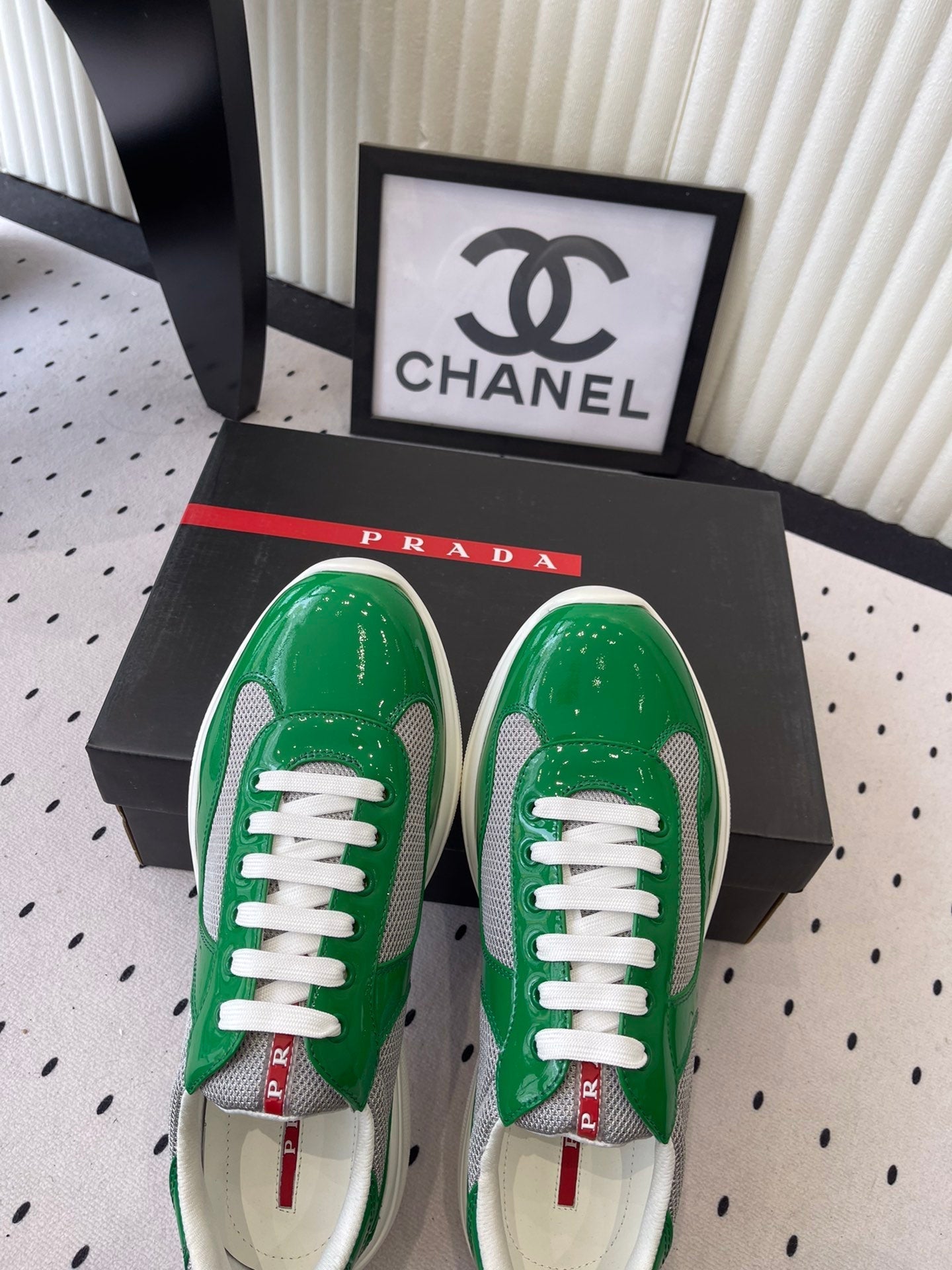 Pra 2025 Sneaker Green mix Gray Patent Leather Mesh 554582