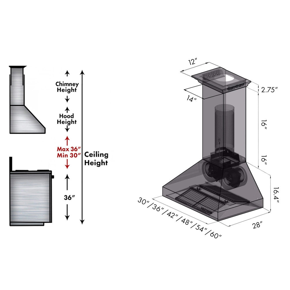 ZLINE Professional Wall Mount Range Hood in Stainless Steel with Built-in CrownSound™ Bluetooth Speakers (697CRN-BT)