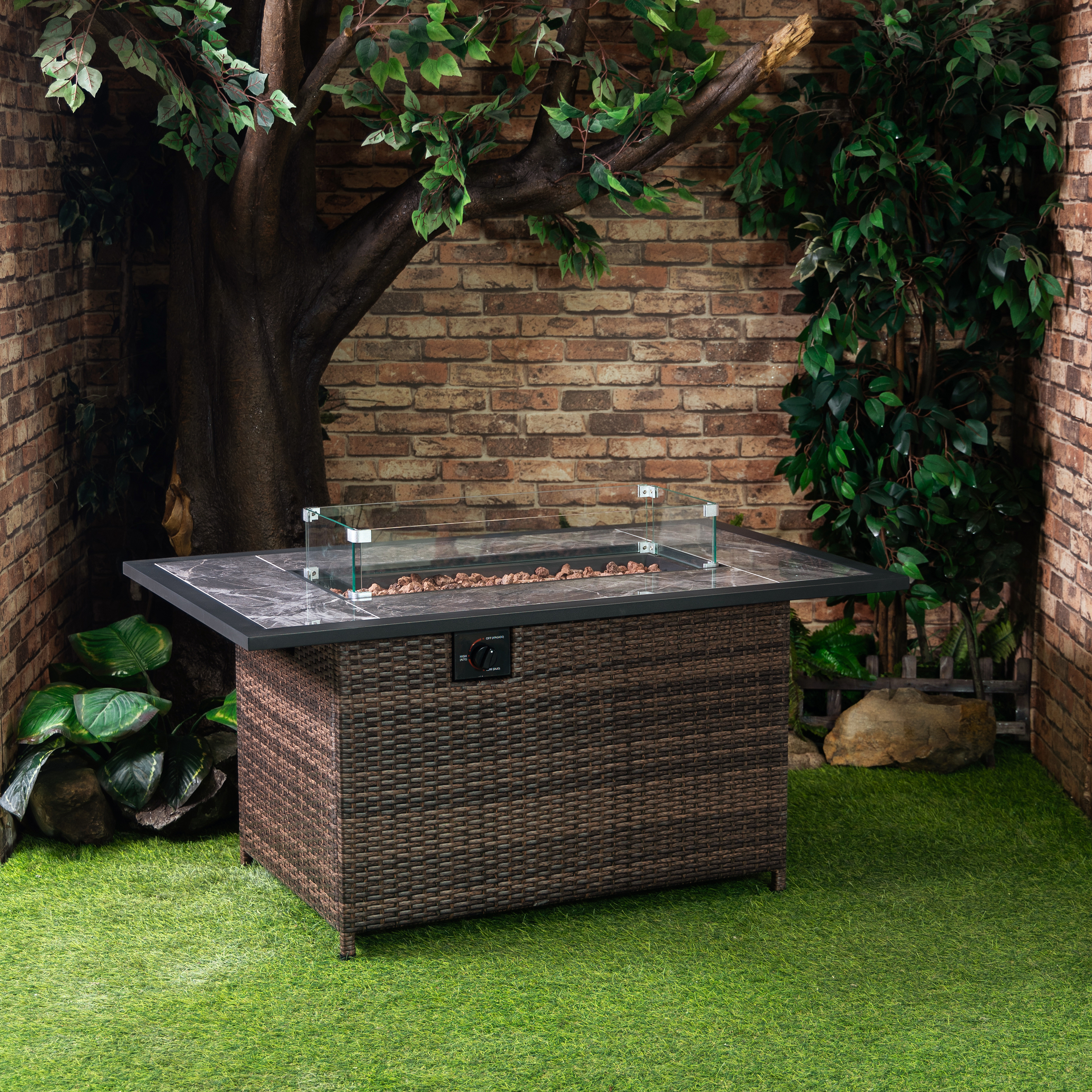 DekoLiving COB10002 Wicker Gas Outdoor Firepit