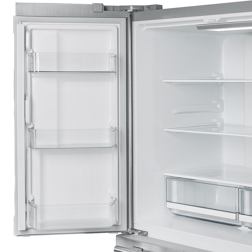 Forno FFRBI1820-40SG 36″ Moena Refrigerator FORNO ALTA QUALITA Freestanding French Doors With Ice Maker and Decorative Grill, 19.2 cu.ft.
