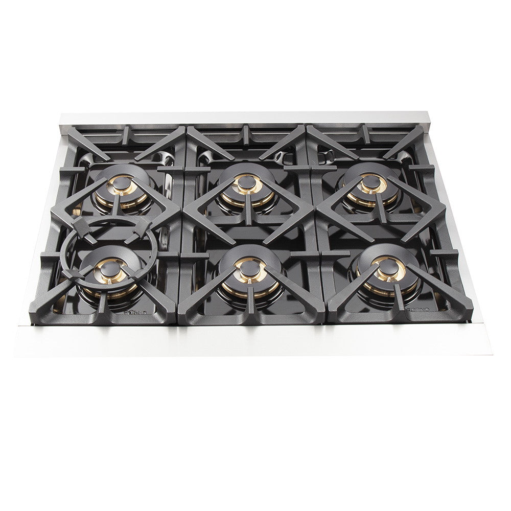 Forno FFSGS6260-36 36” Capriasca with FORNO ALTA QUALITA Pro-Style Gas 6 Italian Burners 120,000 BTU All 304 Stainless Steel