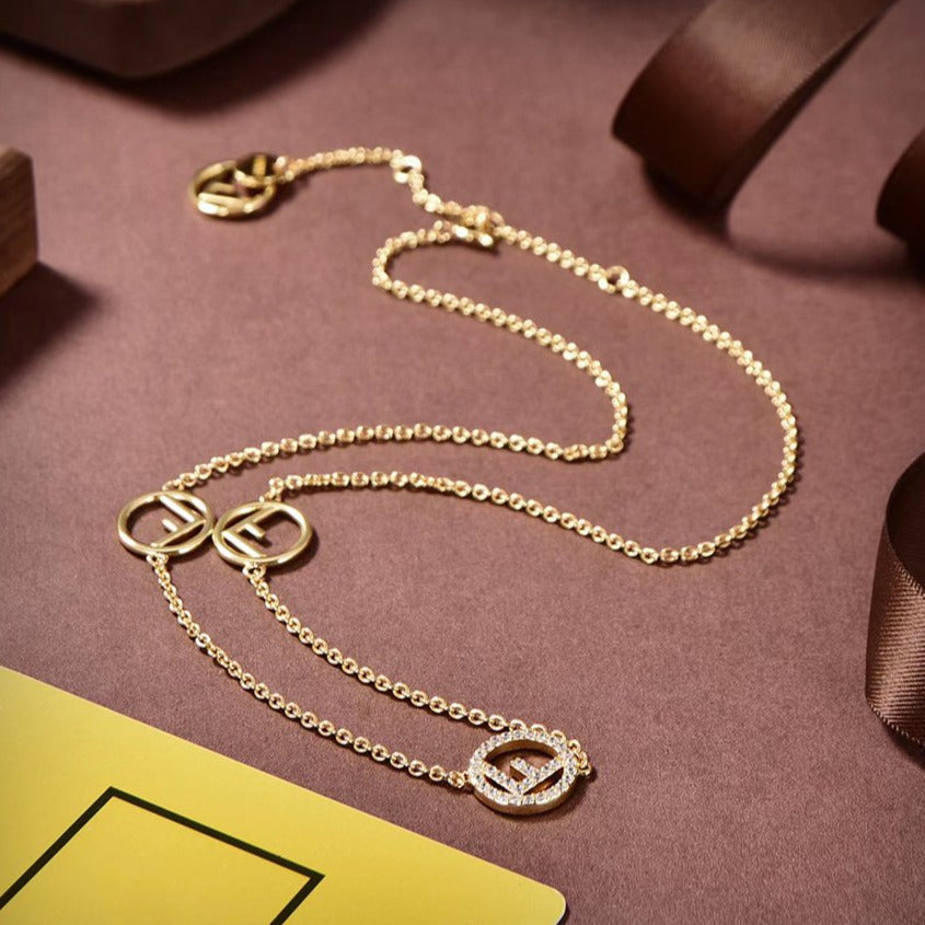 F LOGO 3 MOTIF GOLD DIAMOND NECKLACE