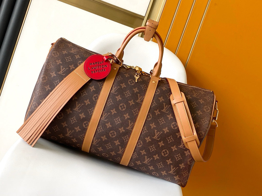 KEEPALL 50 BANDOULIERE MONOGRAM DUST COASTED CANVAS