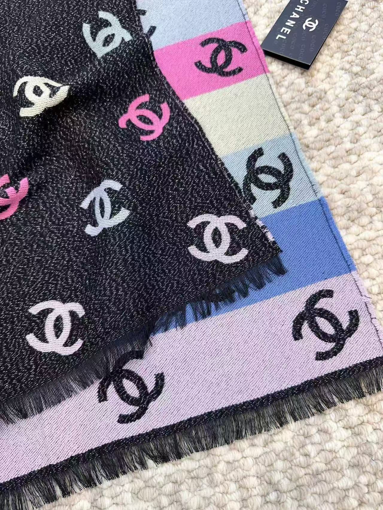 CC Black And Multicolor Scarf 185cm Lamb Wool
