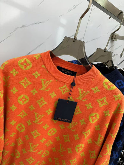 LV Orange Monogram Knit Crew Neck Sweatshirt