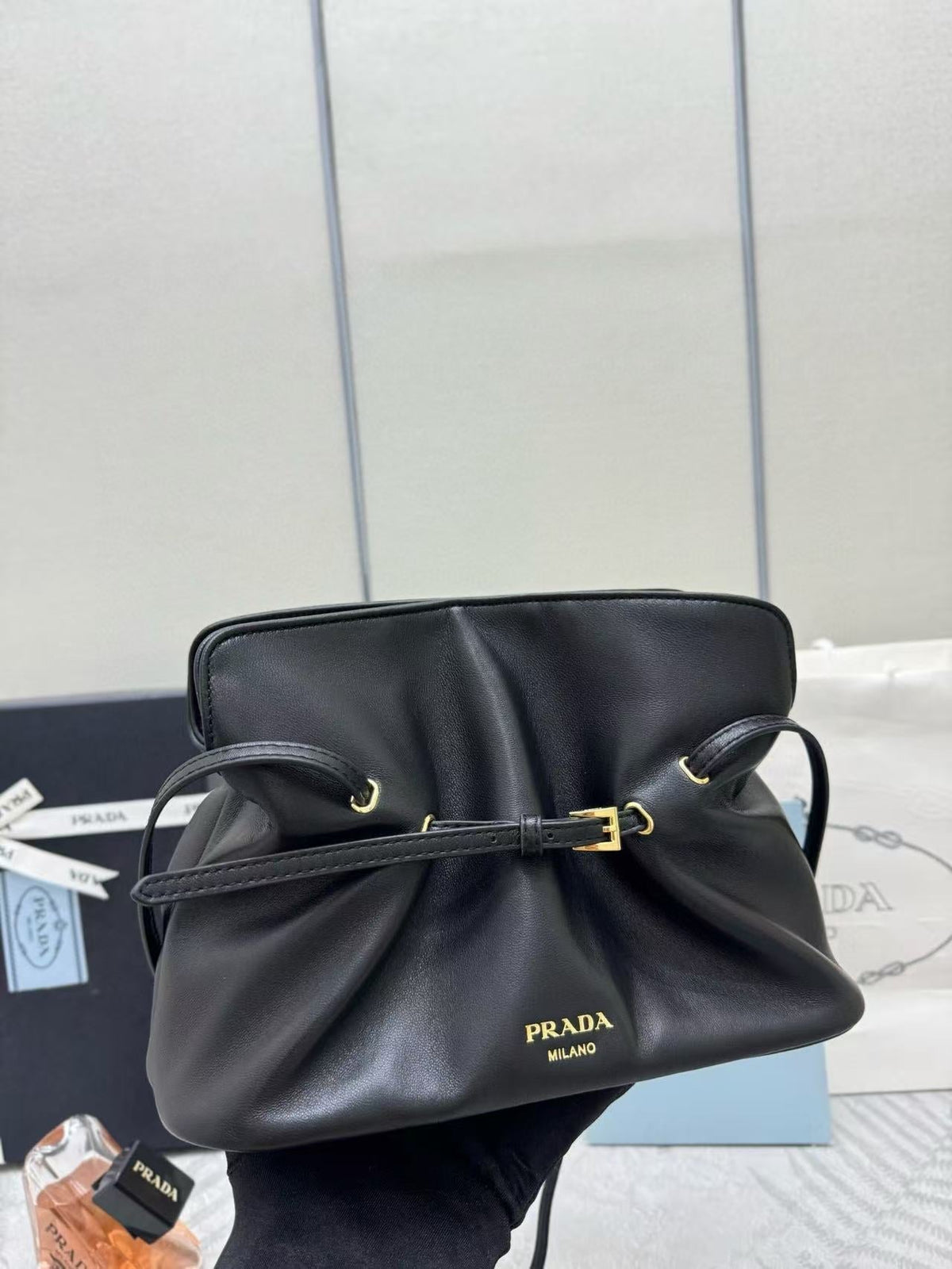Prada Cloud Bag 25cm Black Sheepskin