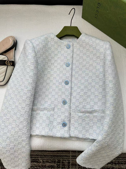 Gucci Jacket Blue Tweed Fabric