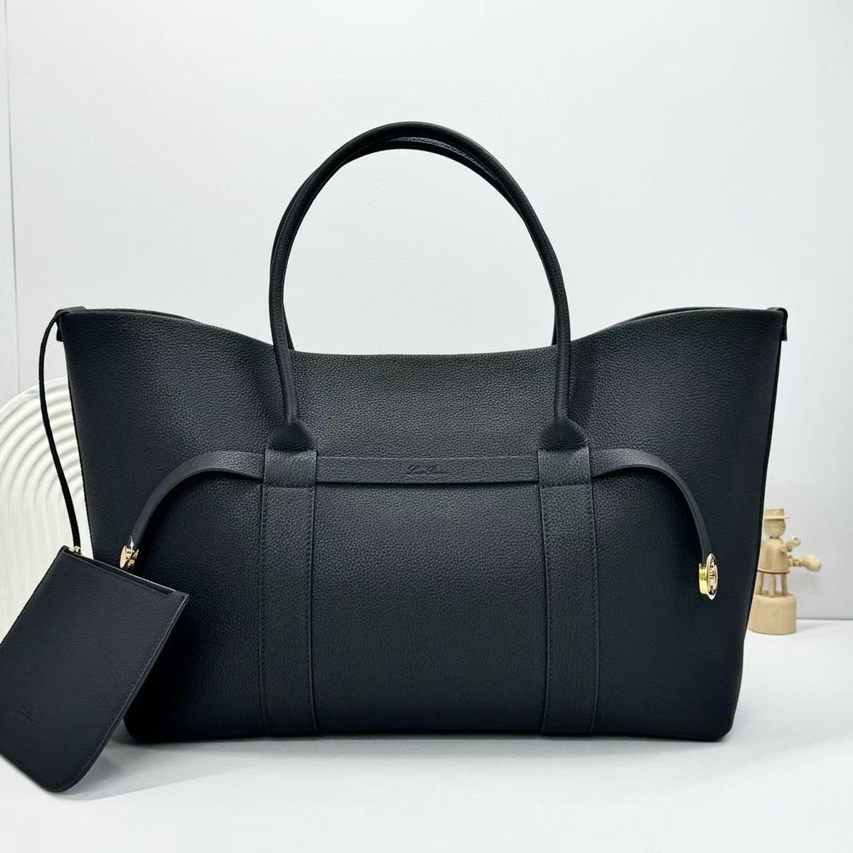 Loro Piana Ghiera Tote 40cm Bag Deep Blue Calfskin