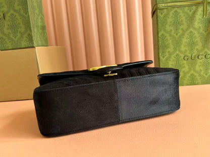 GG 2025 Marmont 26cm Bag Black Gold Velvet Leather
