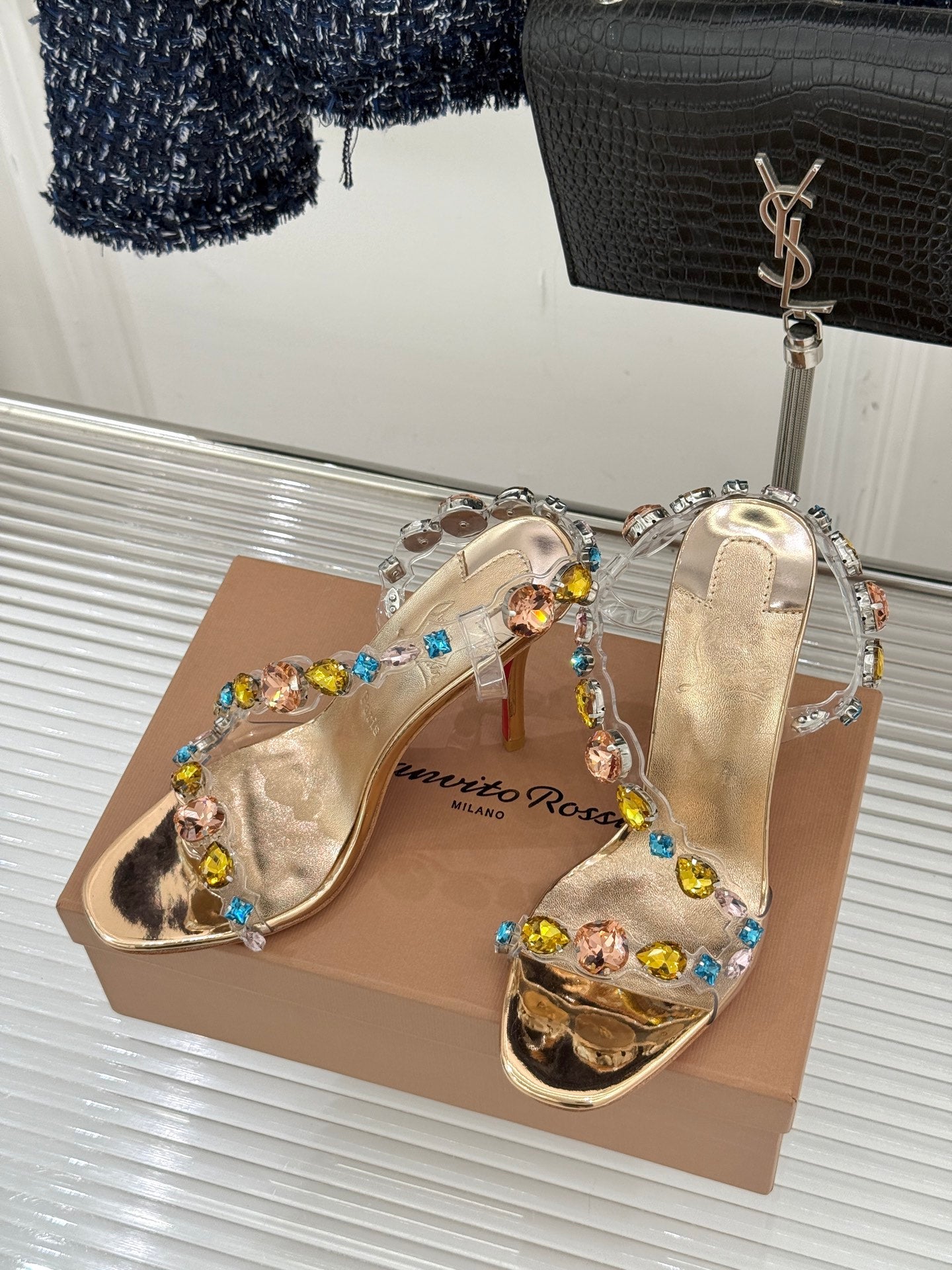 Christian Louboutin 2026 Rosa Z Jewel Heeled Sandal TPU Strass Calf Leather