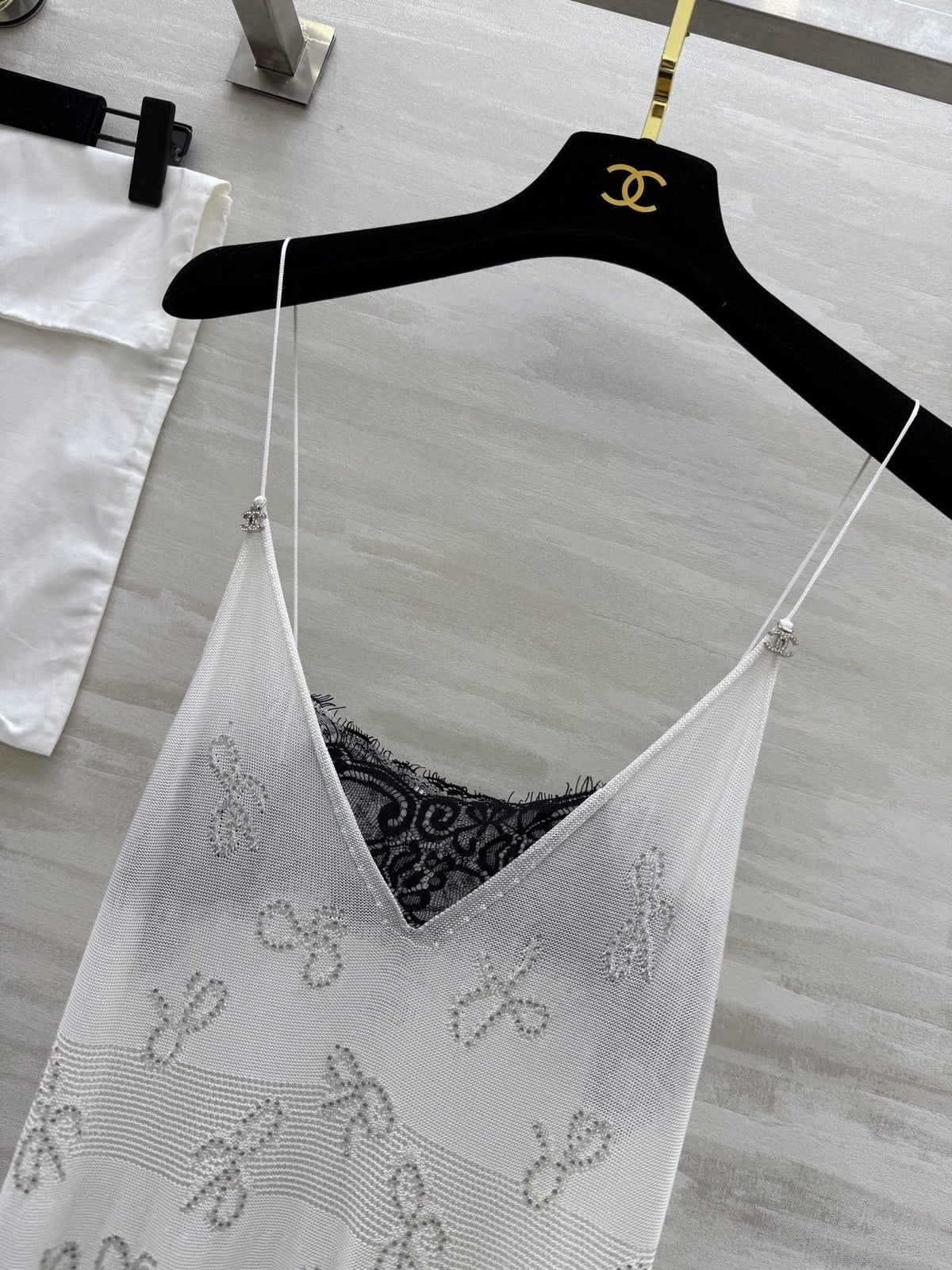 Chanel 2026 Camisole Dress White Lace Cotton